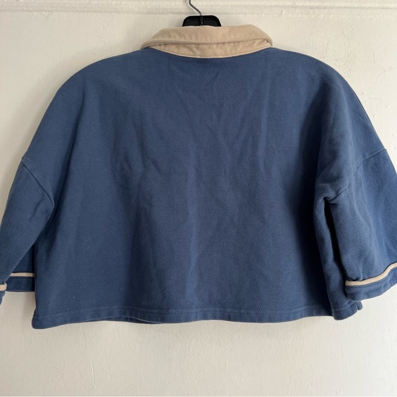 Mo Vint cropped open collar loose fit  top size Small blue. - Picture 2 of 10